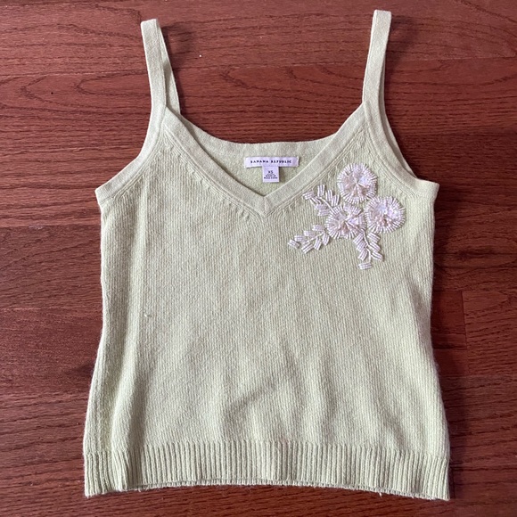 Banana Republic pastel green rabbit fur tank top sweater with paisley embroidery - Picture 4 of 8